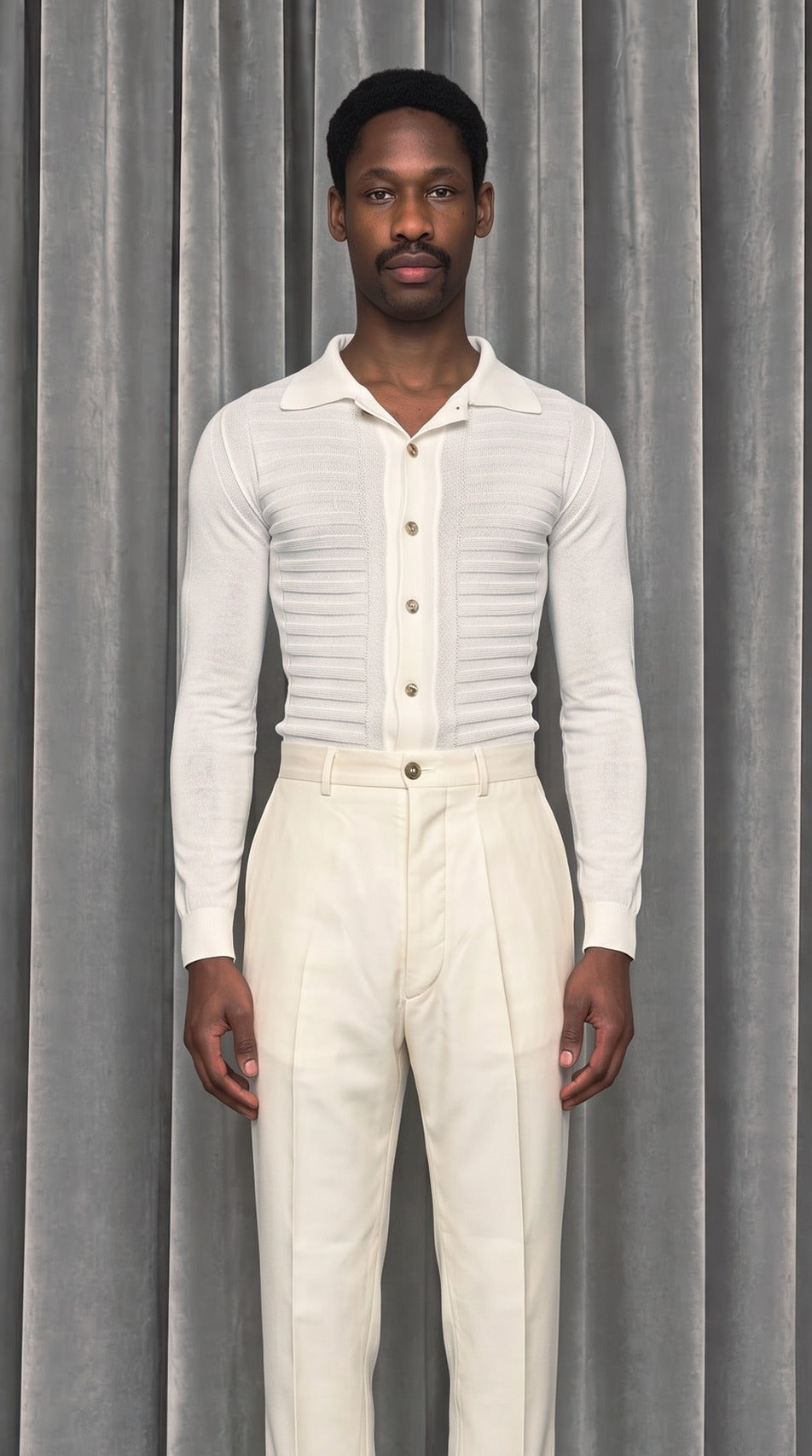 Bib Long Sleeve Polo Ivory – detail
