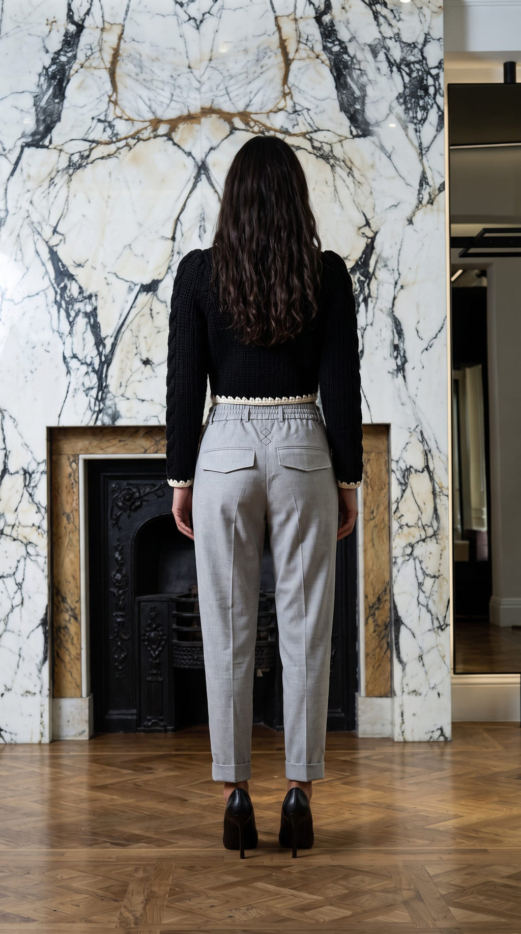 Fender Drop Crotch Trousers Comfort Micropattern Wool Basket Women