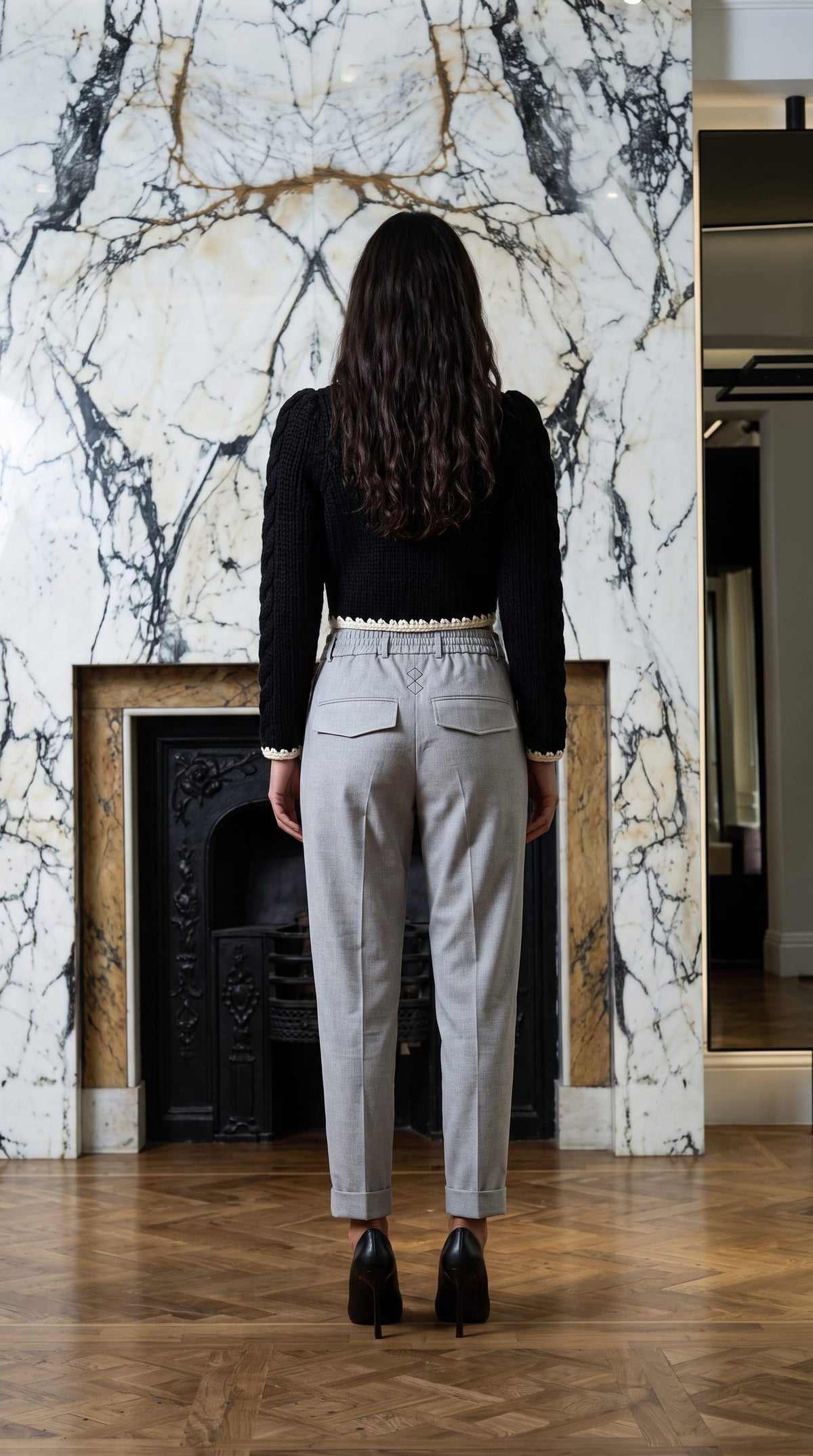 Fender Drop Crotch Trousers Comfort Micropattern Wool Basket Women