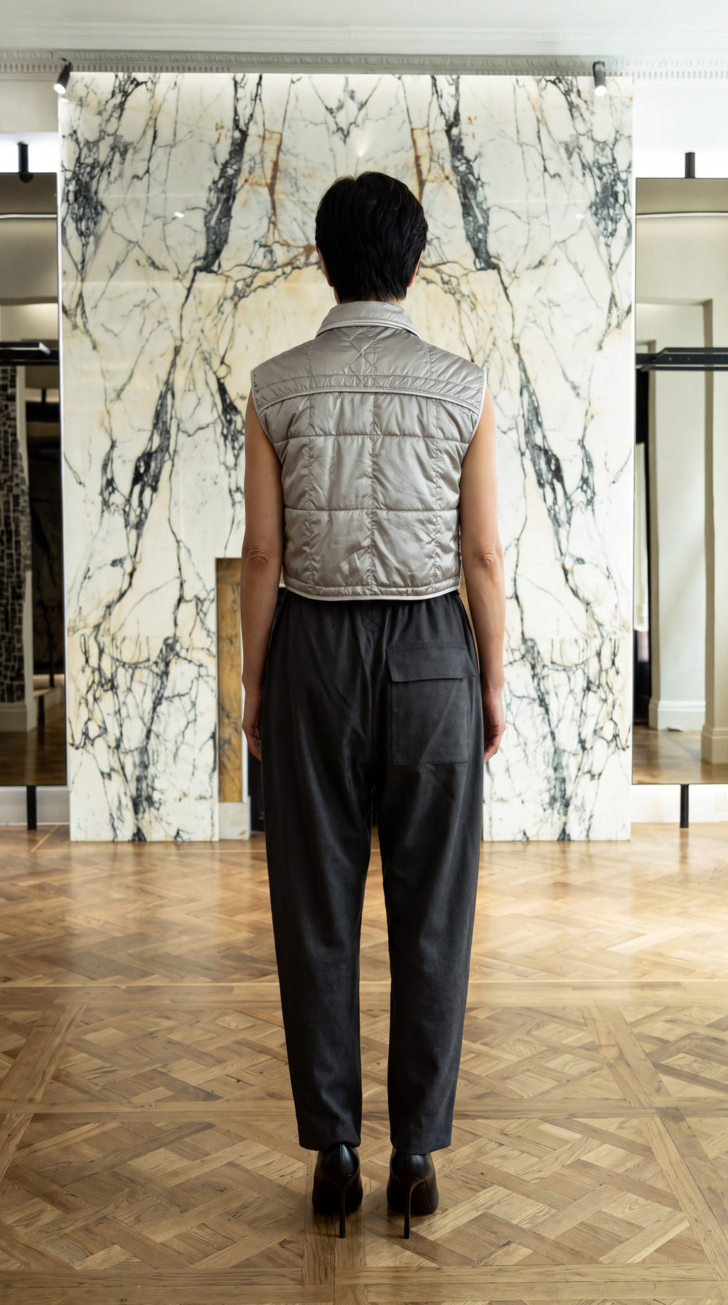 Brian Waistcoat Cropped Quilted Nylon Silver Women