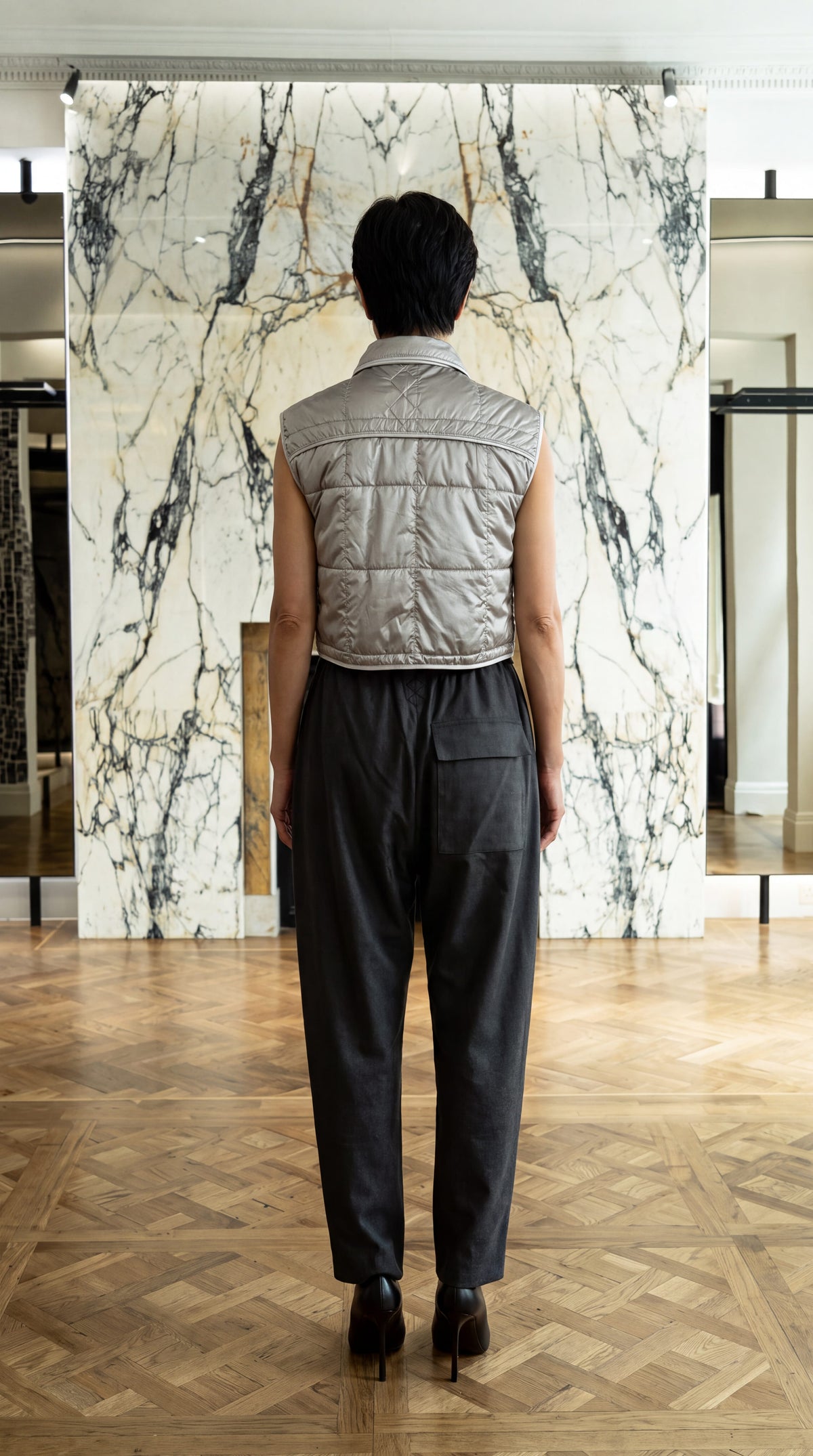Brian Waistcoat Cropped Quilted Nylon Silver Women