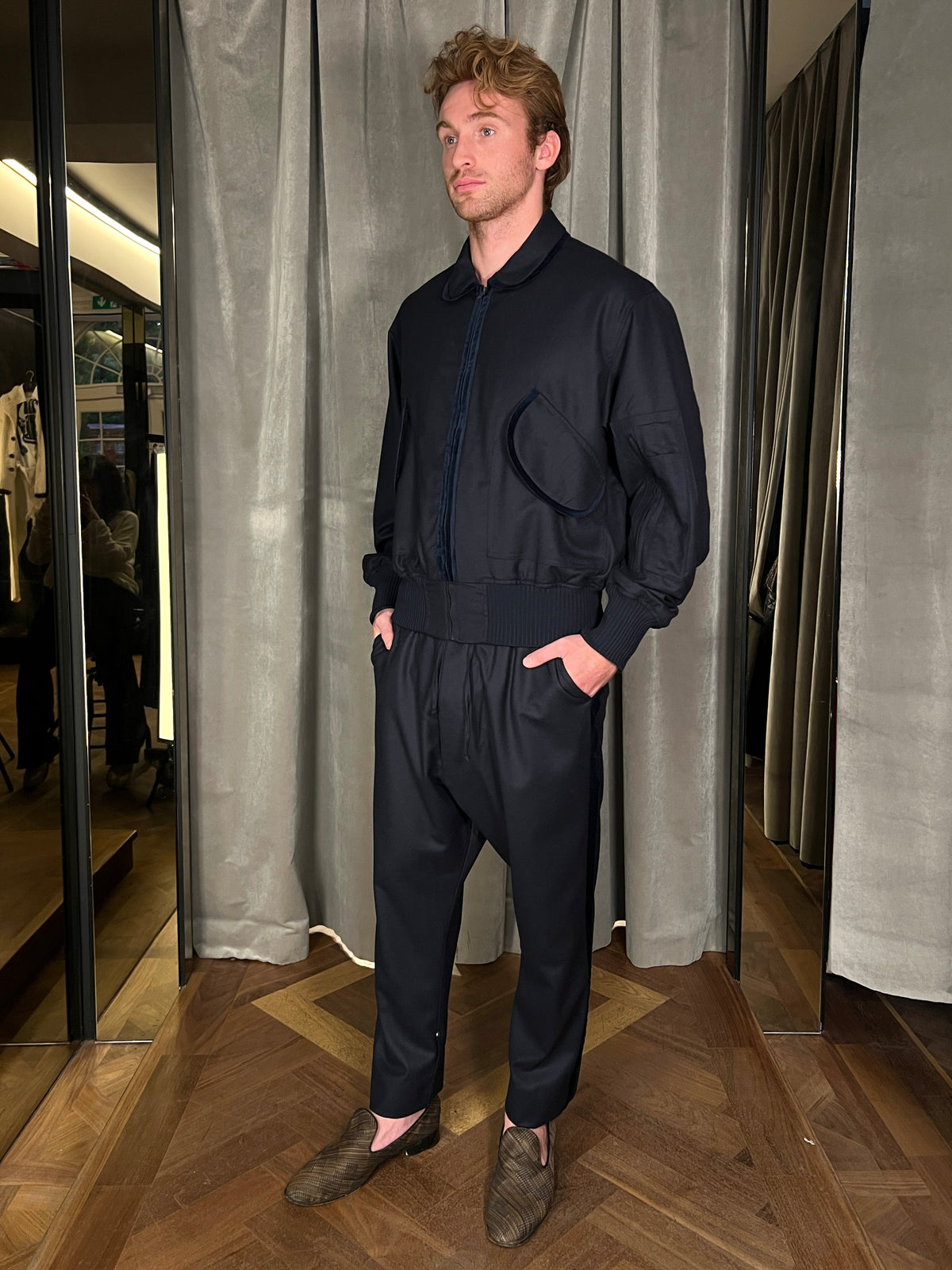 Iceman Merino Flannel Bomber Jacket Navy Men