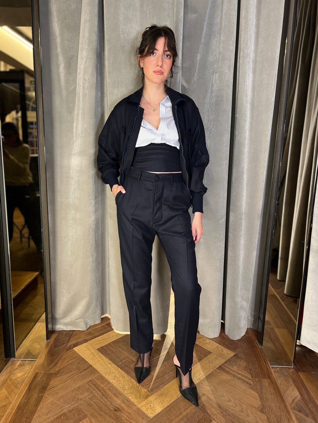 Iceman Merino Flannel Bomber Jacket Navy Women