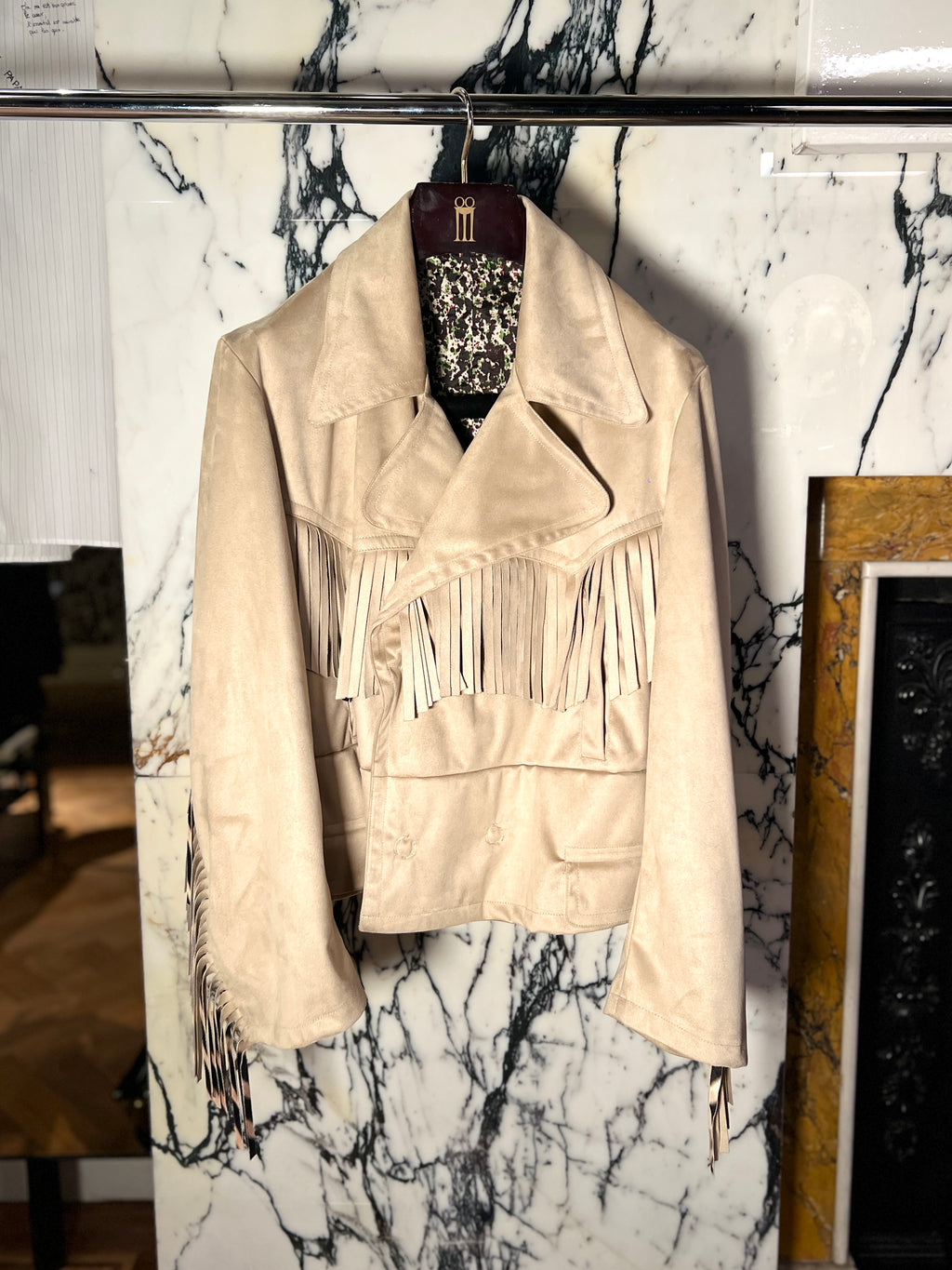 Indiana Alcantara Fringed Western Jacket Beige Men