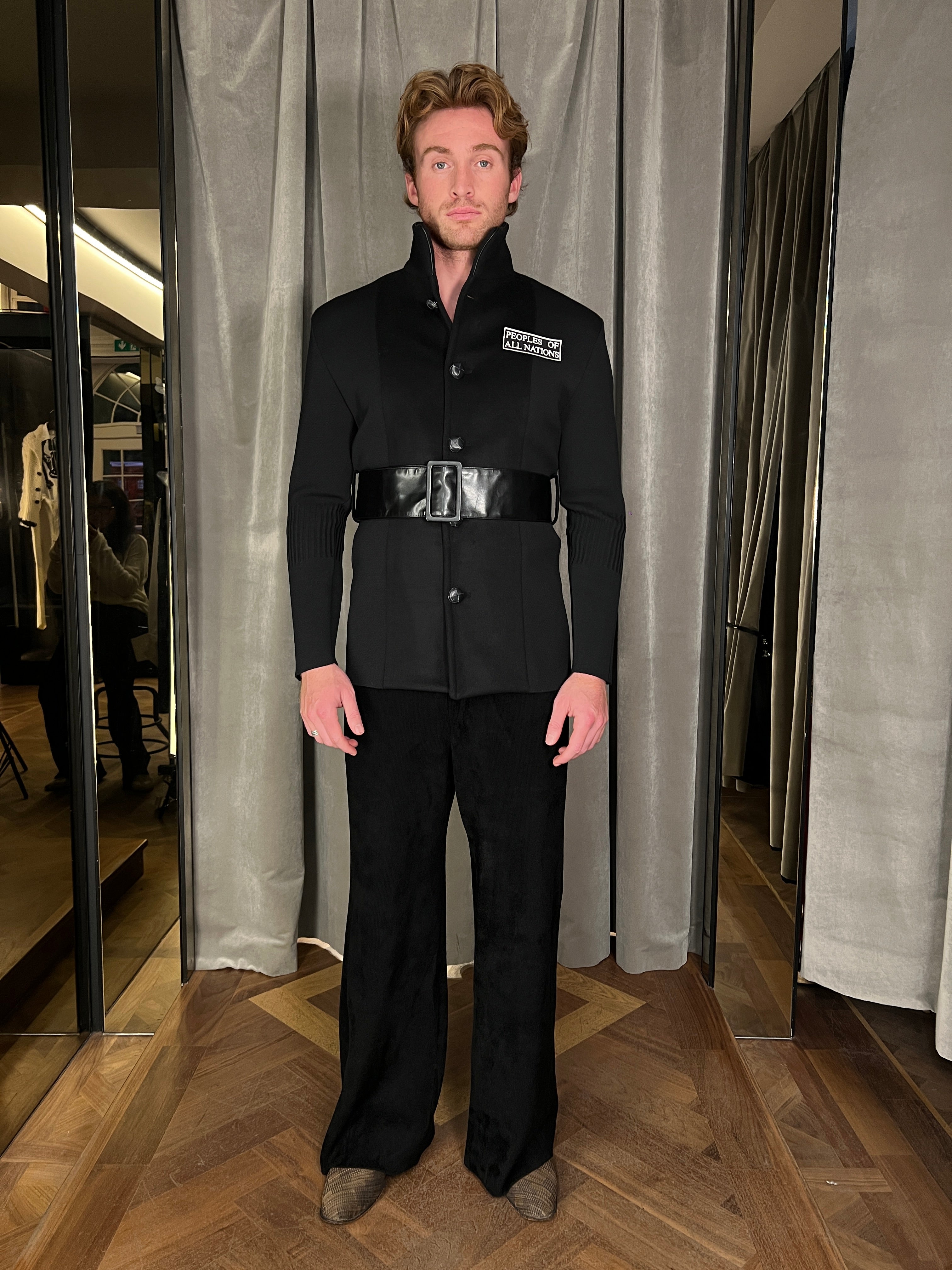 Officer Knitted Belted Coat Jacket Black Men