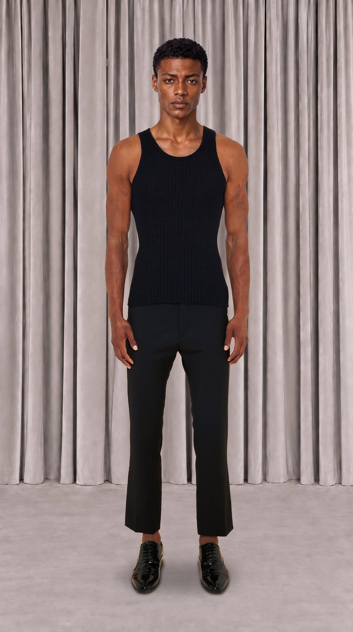Cardinal Alpaca Tank Top Men Black, front view – POAN