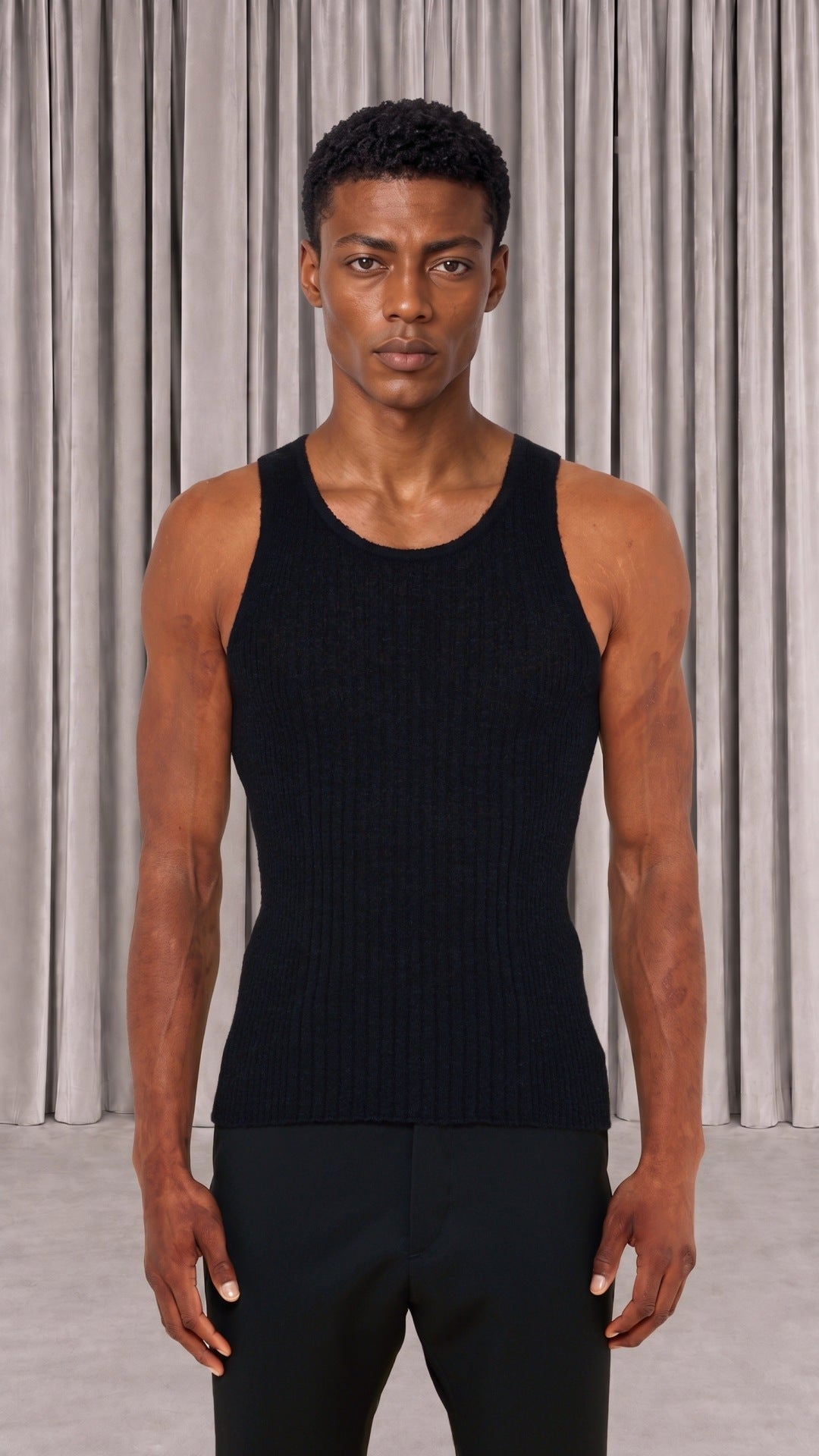 Cardinal Alpaca Tank Top Men Black, detail – POAN