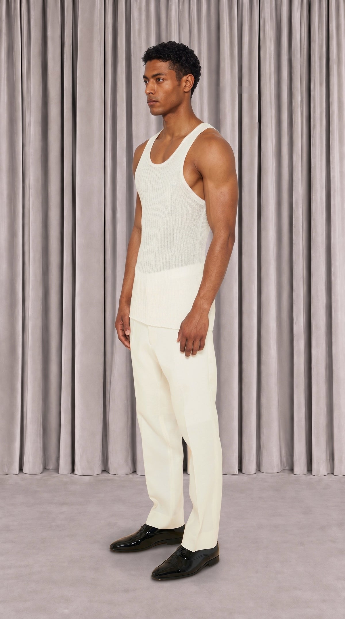 Cardinal Alpaca Tank Top Men Ivory, side view – POAN