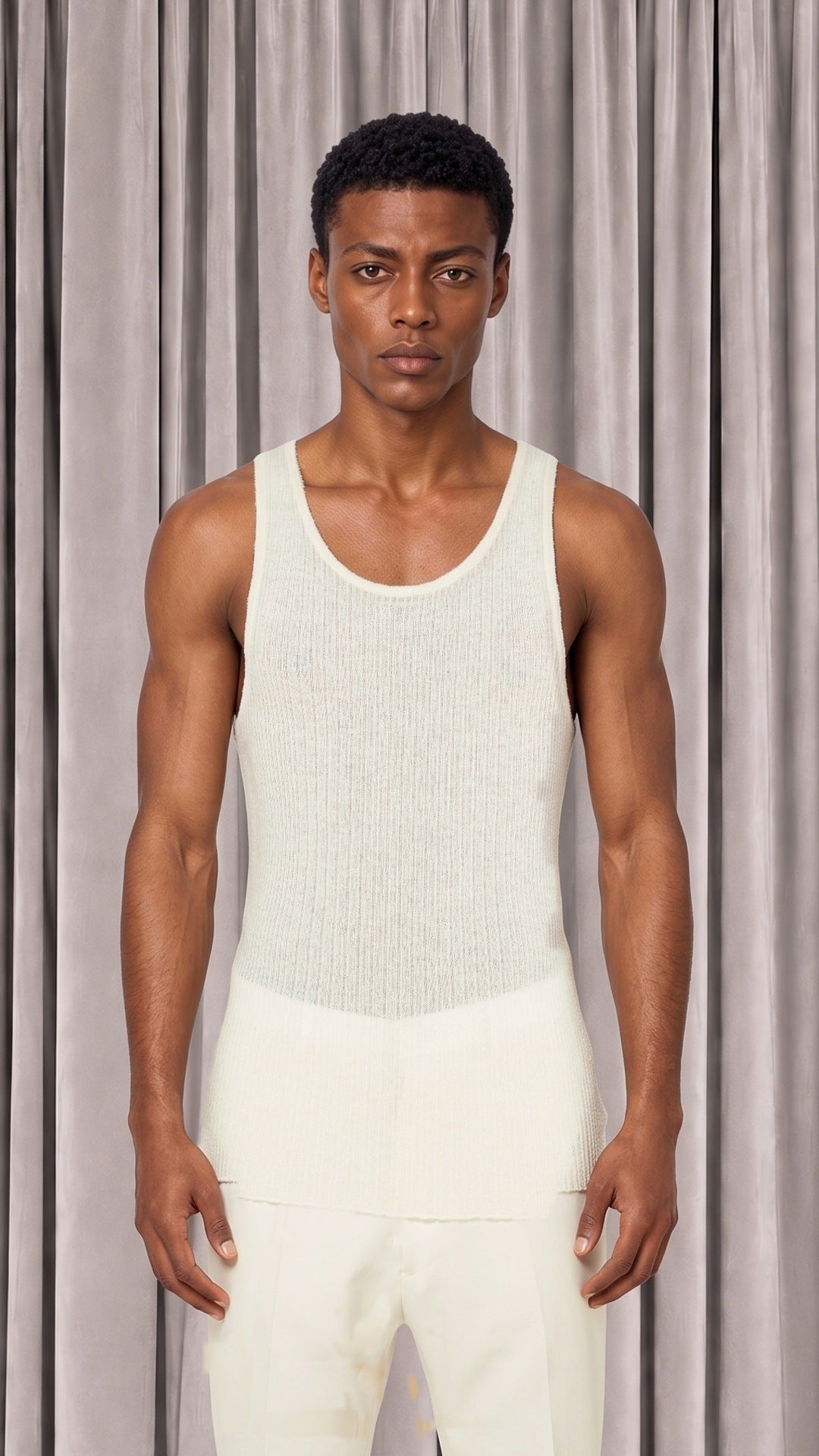 Cardinal Alpaca Tank Top Men Ivory, detail – POAN