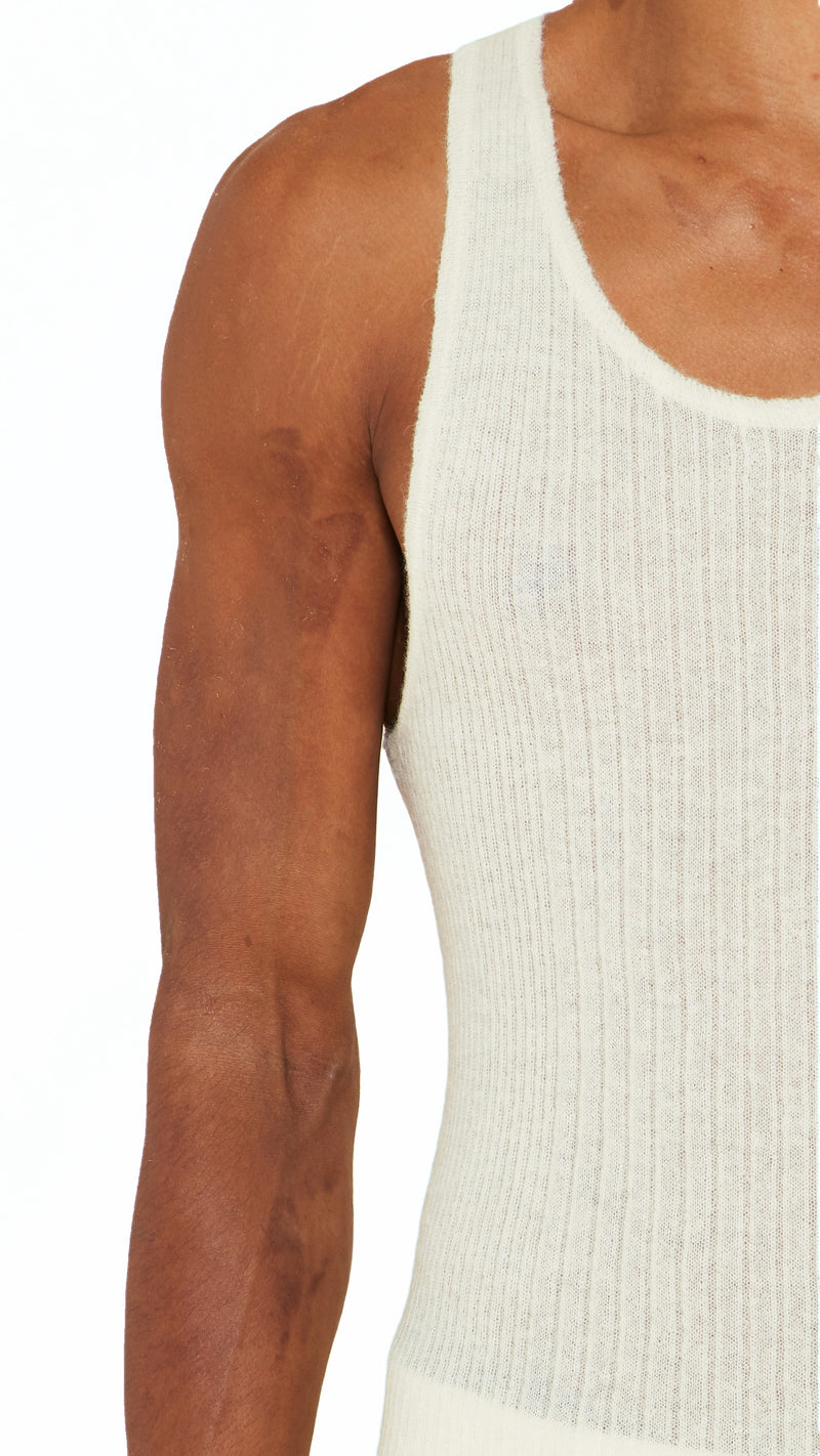 Cardinal Alpaca Tank Top Men Ivory, detail – POAN