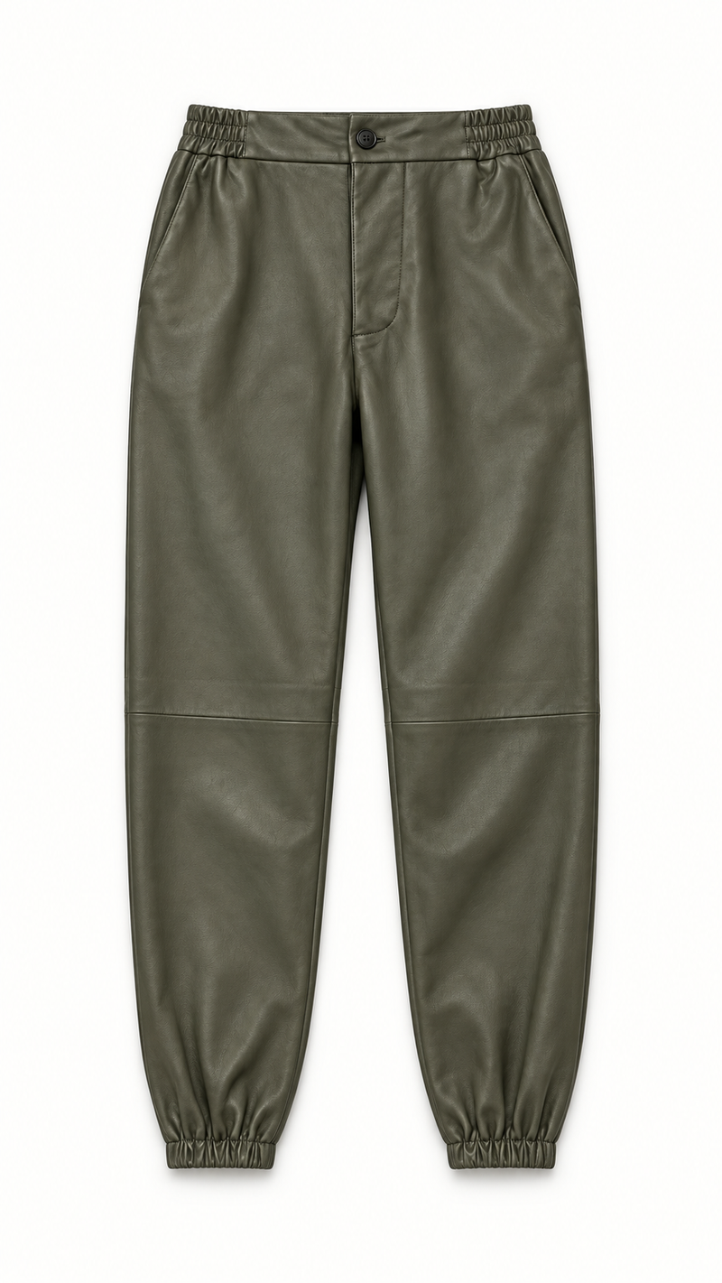 Christina  Tracksuit Pants Vegan Leather Olive Men
