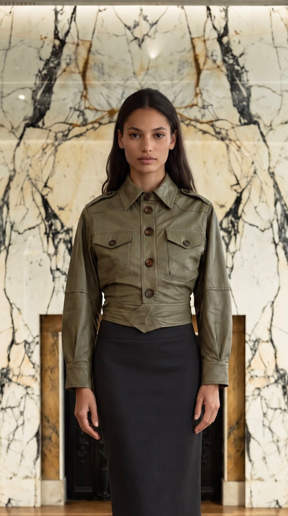 Nettie Jacket Vegan Leather Olive Women
