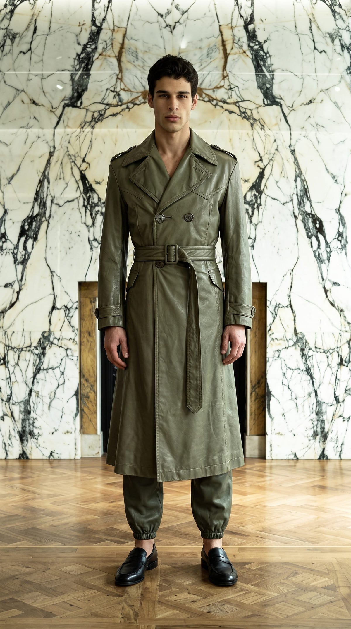 Andreas Coat Vegan Leather Olive Men