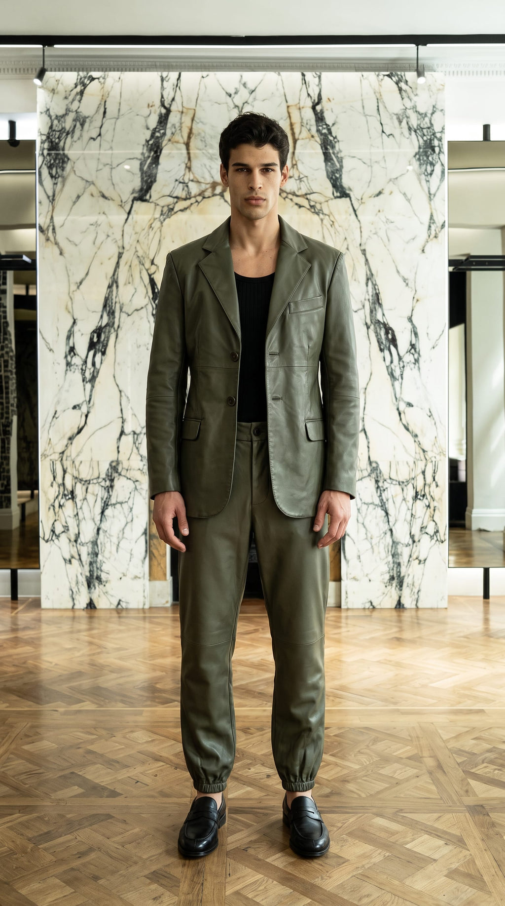 Nicholas Blazer Vegan Leather Olive Men