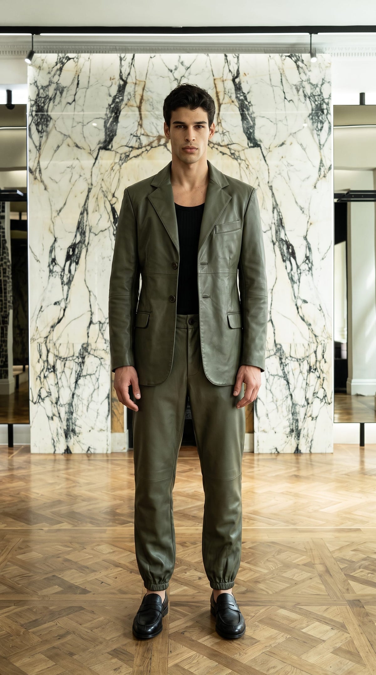 Nicholas Blazer Vegan Leather Olive Men