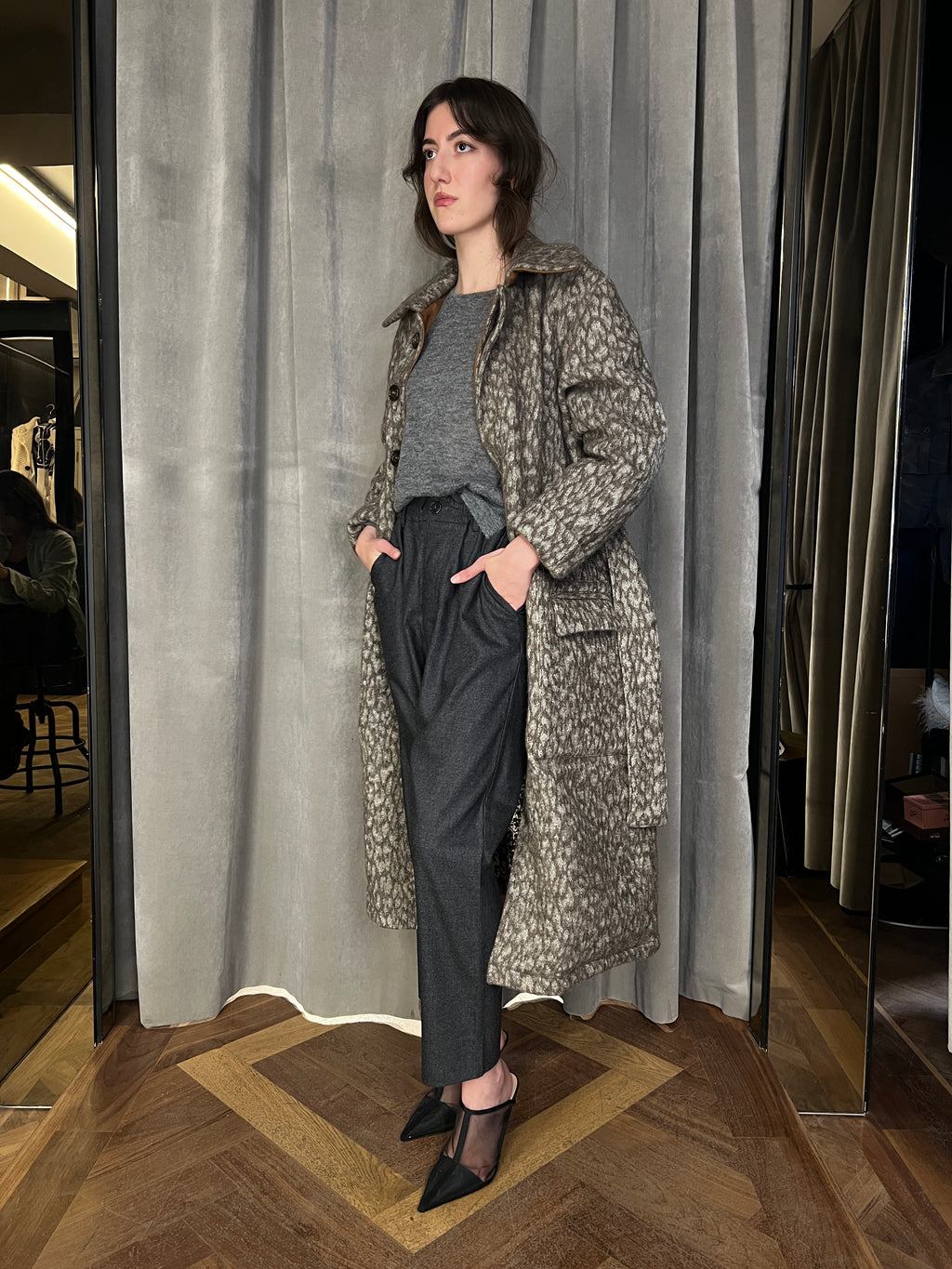 Victor Mohair Jacquard Blanket Overcoat Brown Women