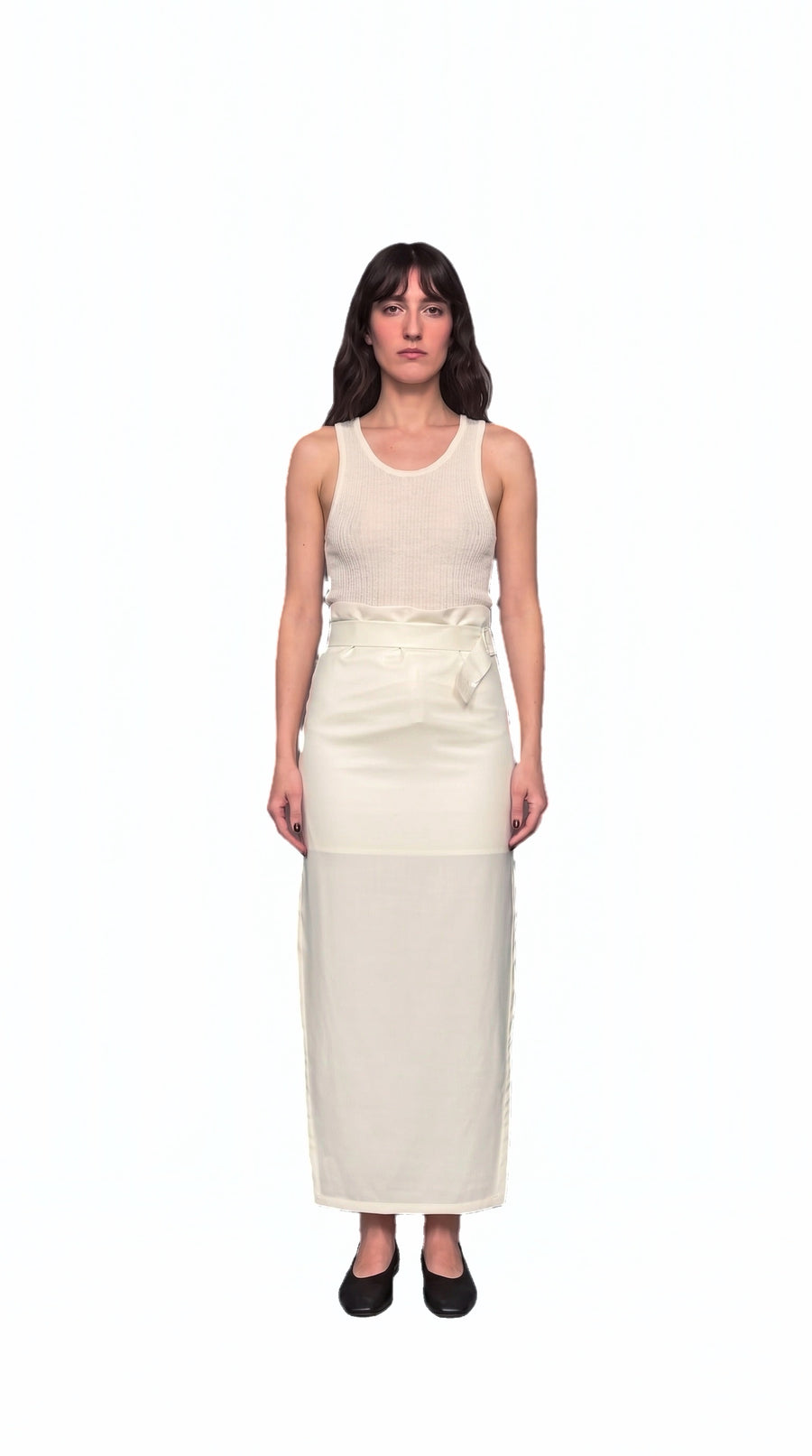 Dolce Ivory Twill Wool Skirt Ivory Women, front view – POAN