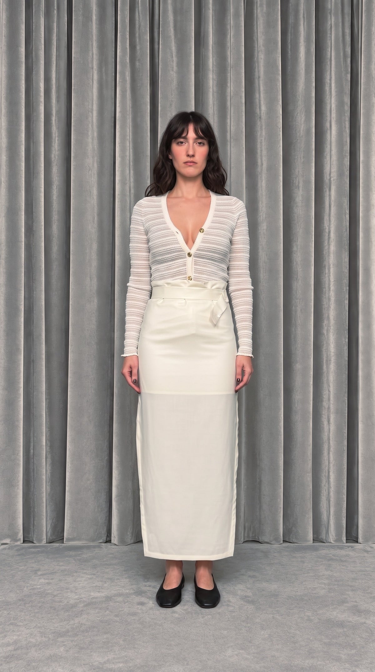 Dolce Ivory Twill Wool Skirt Ivory – model front