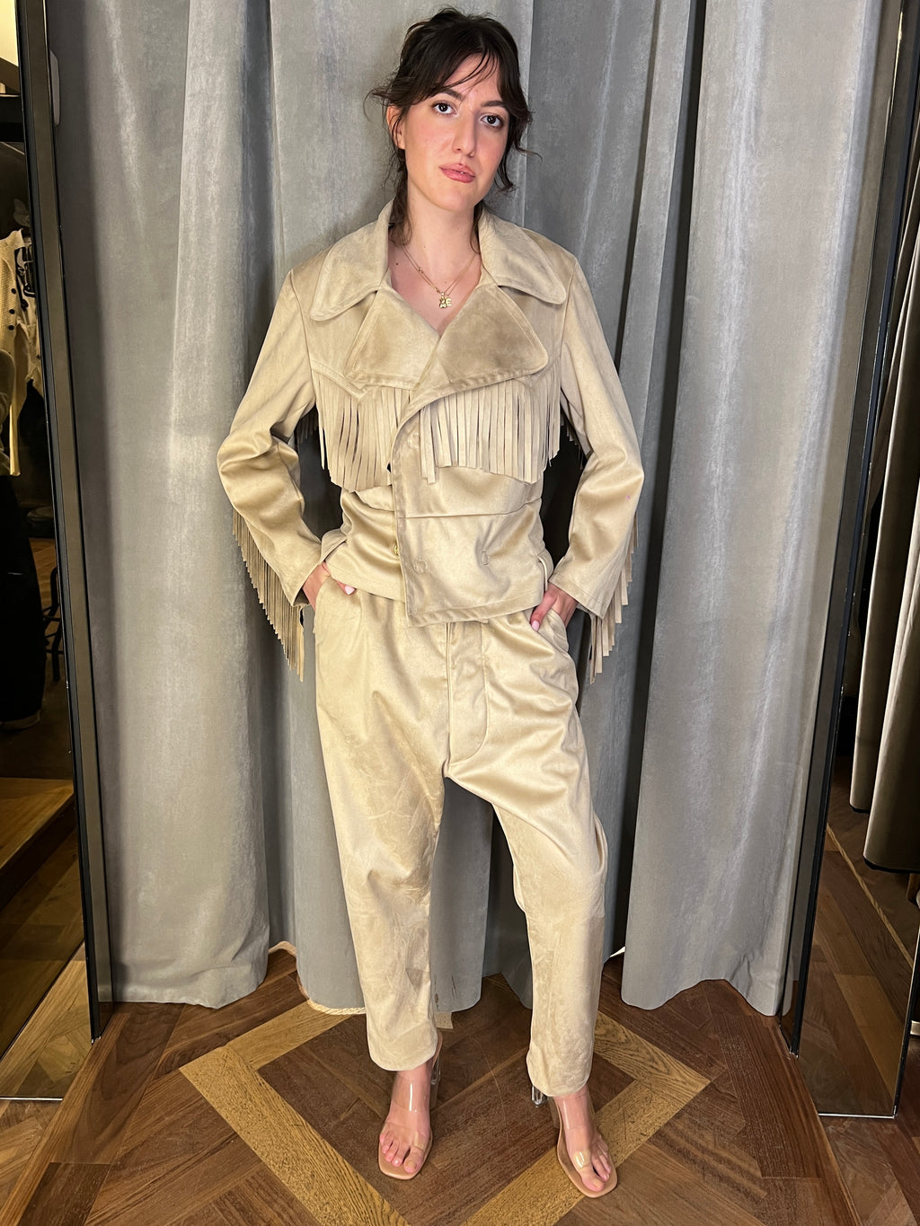 Indiana Alcantara Fringed Western Jacket Beige Women