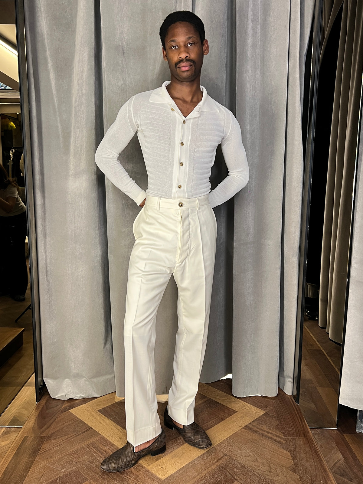Bib Long Sleeve Polo Ivory Men