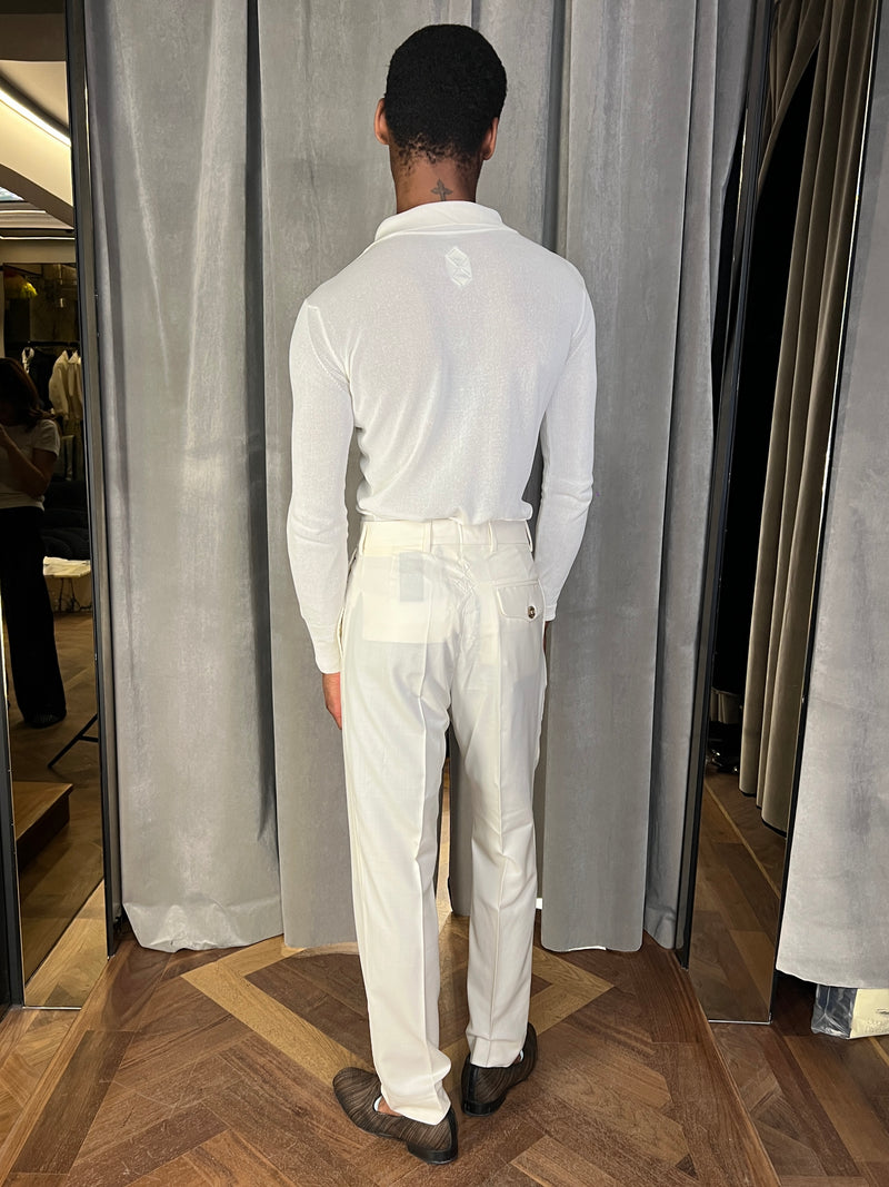 Bib Long Sleeve Polo Ivory Men
