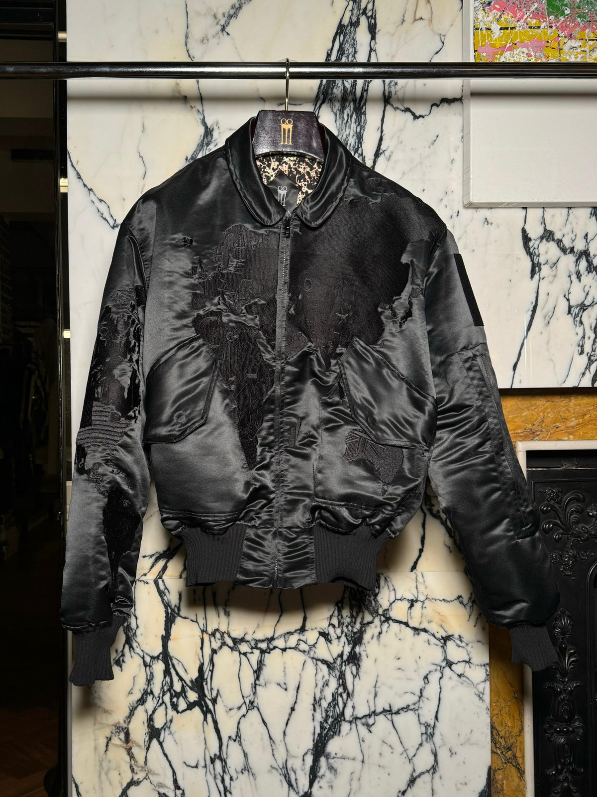 Hero World Map Bomber Jacket Men Black