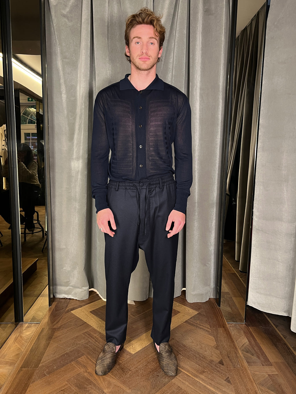 Fender Merino Flannel Drop Crotch Trousers Navy Men