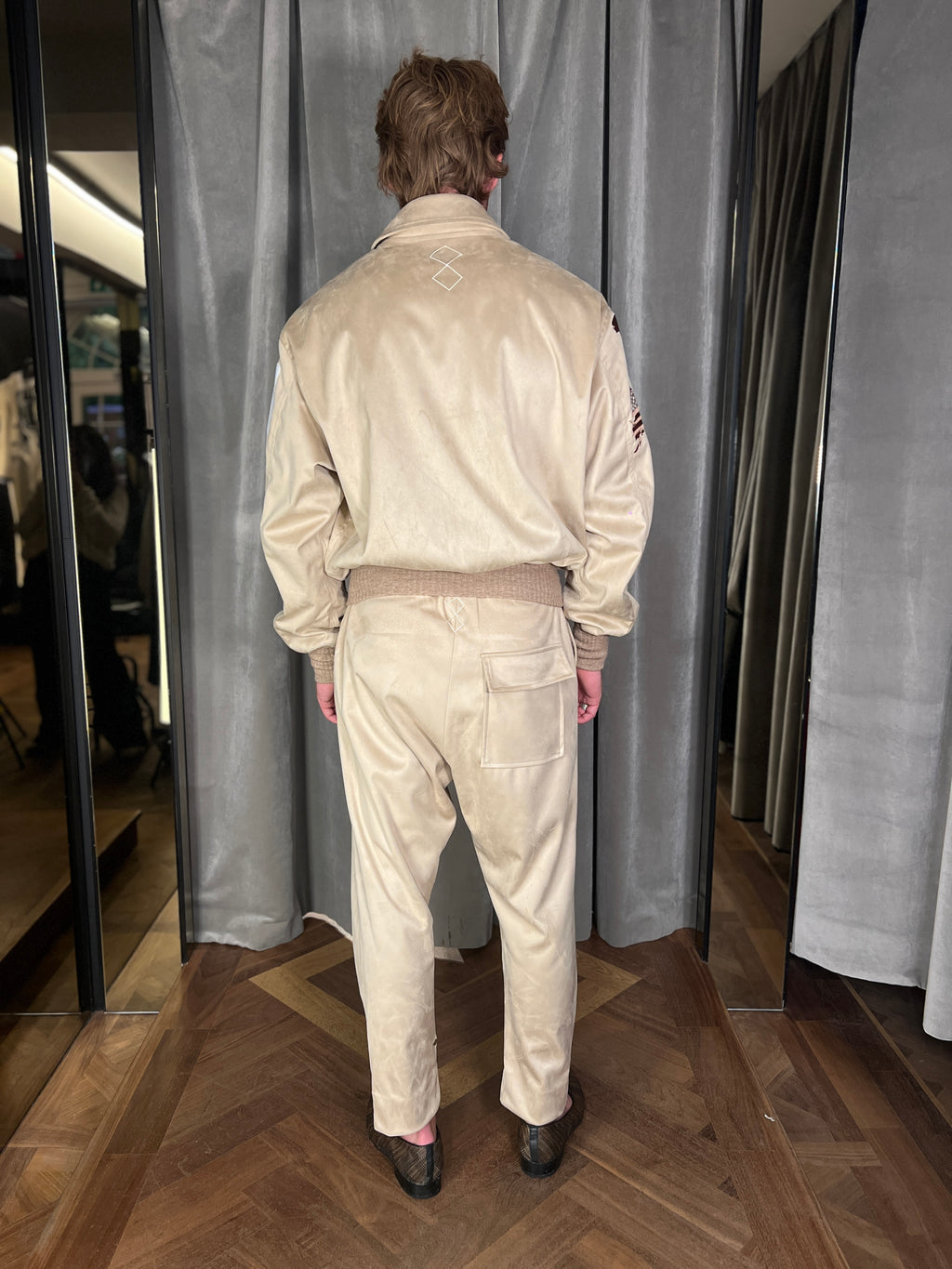 Worldmap Alcantara Embroidered Bomber Beige Men