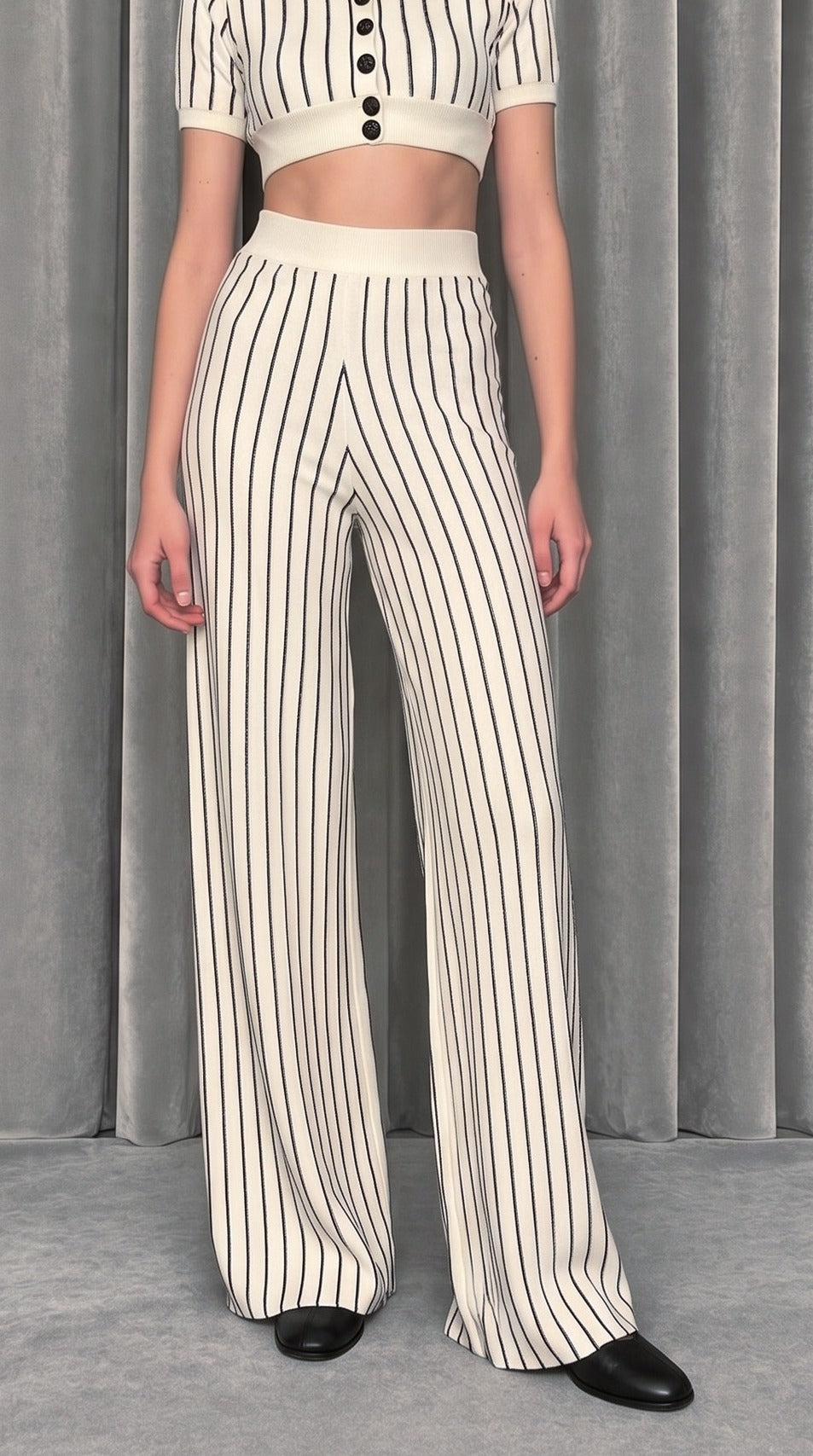 Elva Knitted Palazzo Trousers Ivory – detail