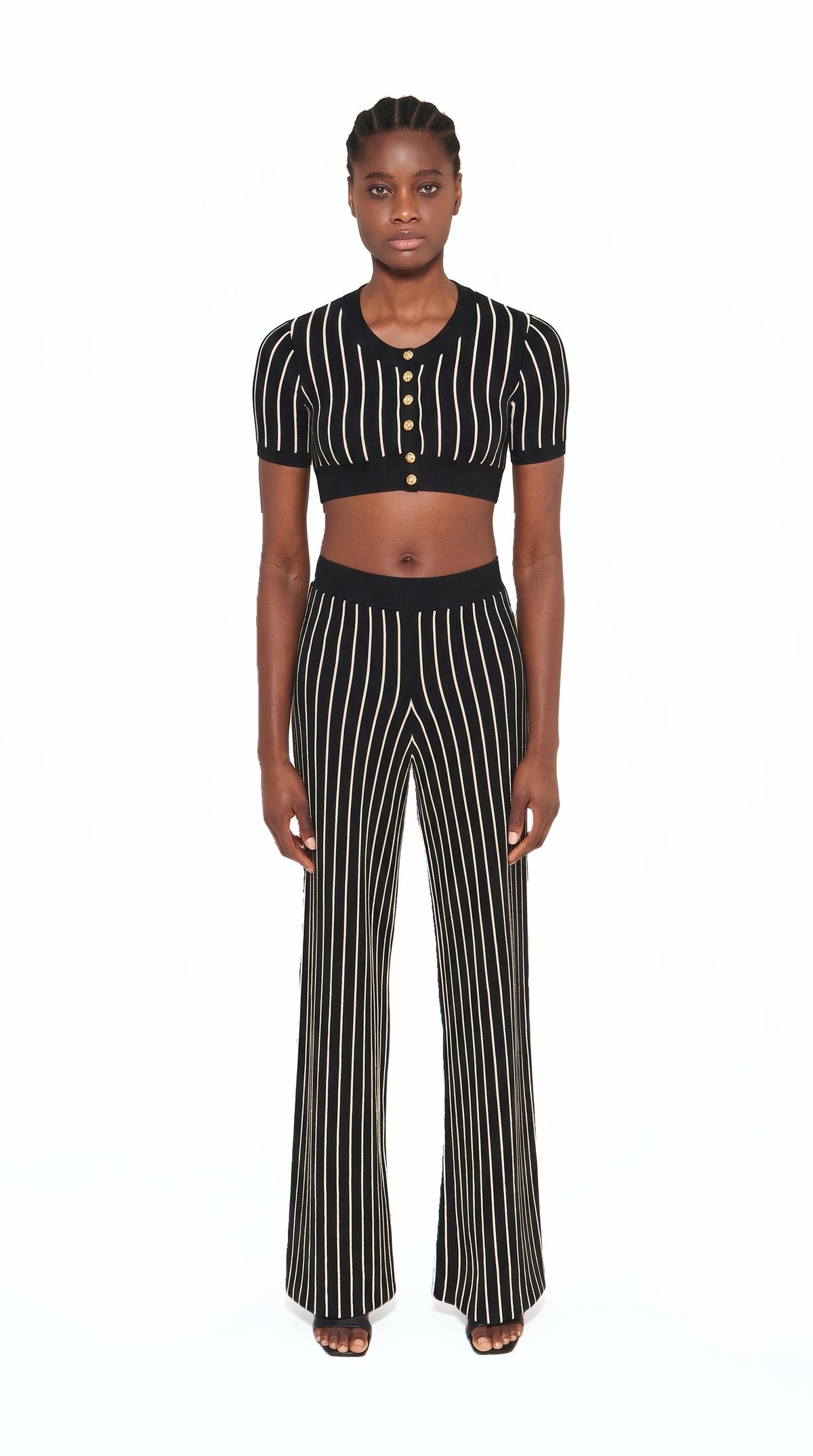 Elva Knitted Palazzo Trousers Women Black, front view – POAN