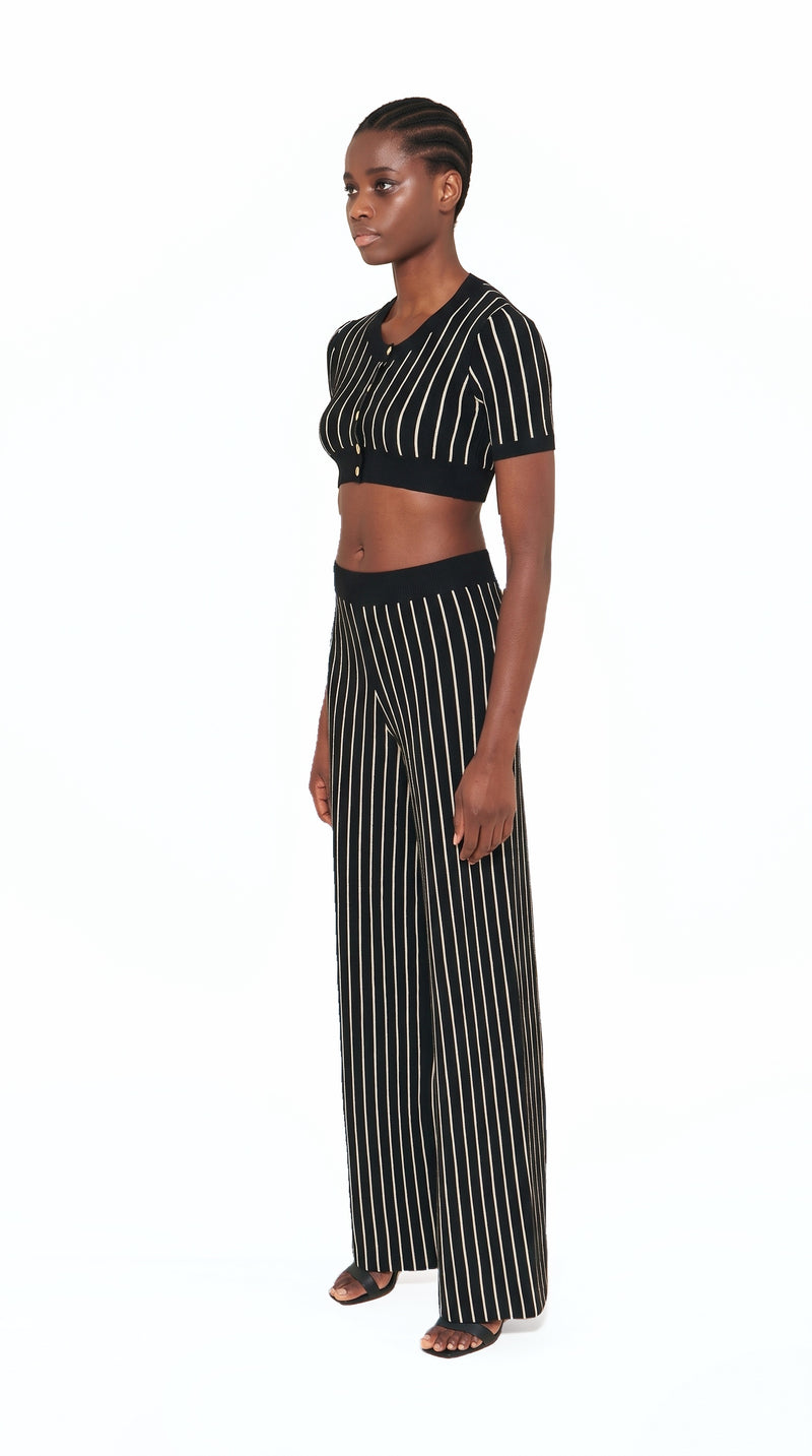 Elva Knitted Palazzo Trousers Women Black, side view – POAN