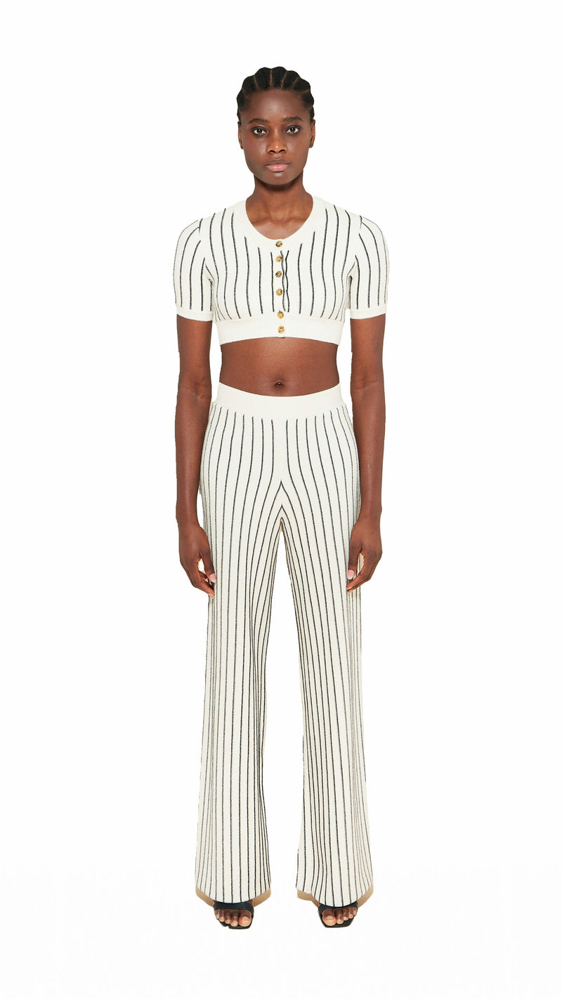 Elva Knitted Palazzo Trousers Women Ivory, front view – POAN