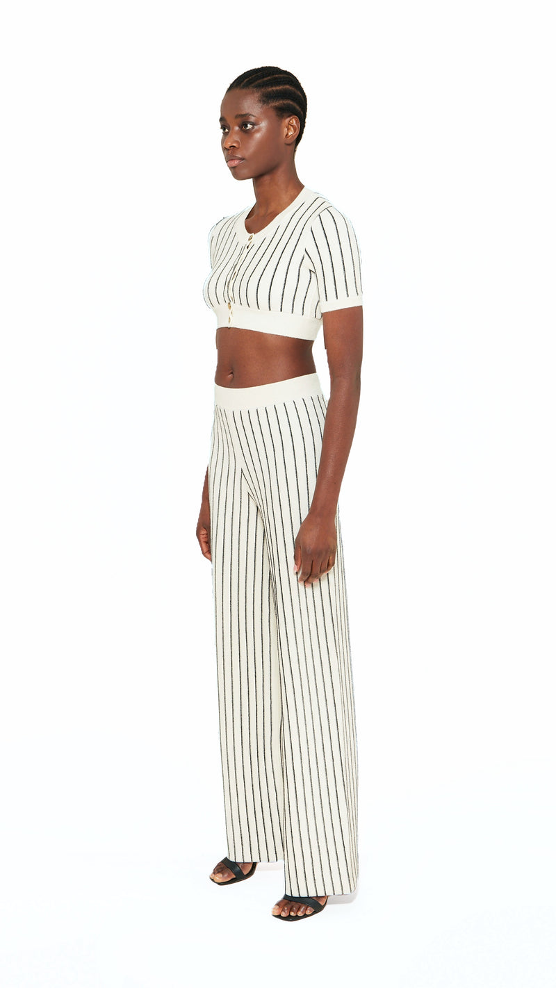 Elva Knitted Palazzo Trousers Women Ivory, side view – POAN