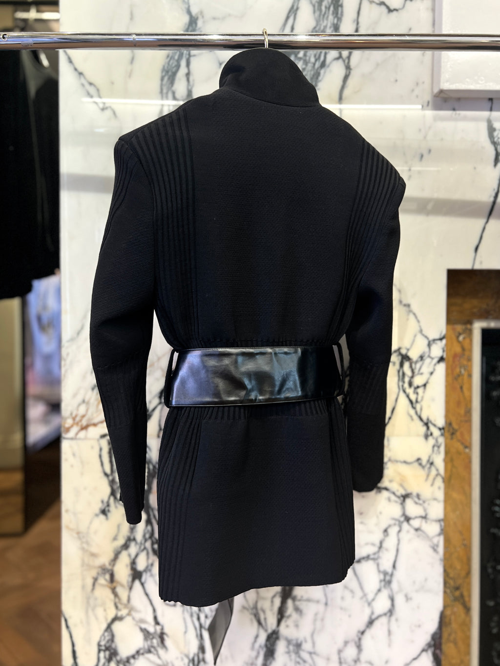 Officer Knitted Belted Coat Jacket Black Women