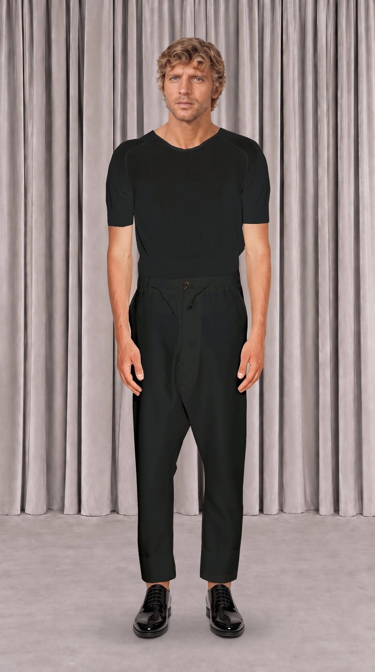Fender Drop Crotch Trousers Men Black, front view – POAN