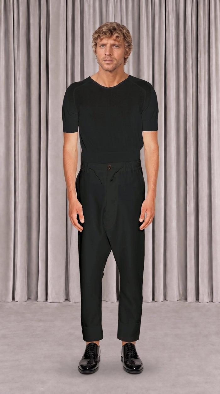 Fender Drop Crotch Trousers Men Black, front view – POAN
