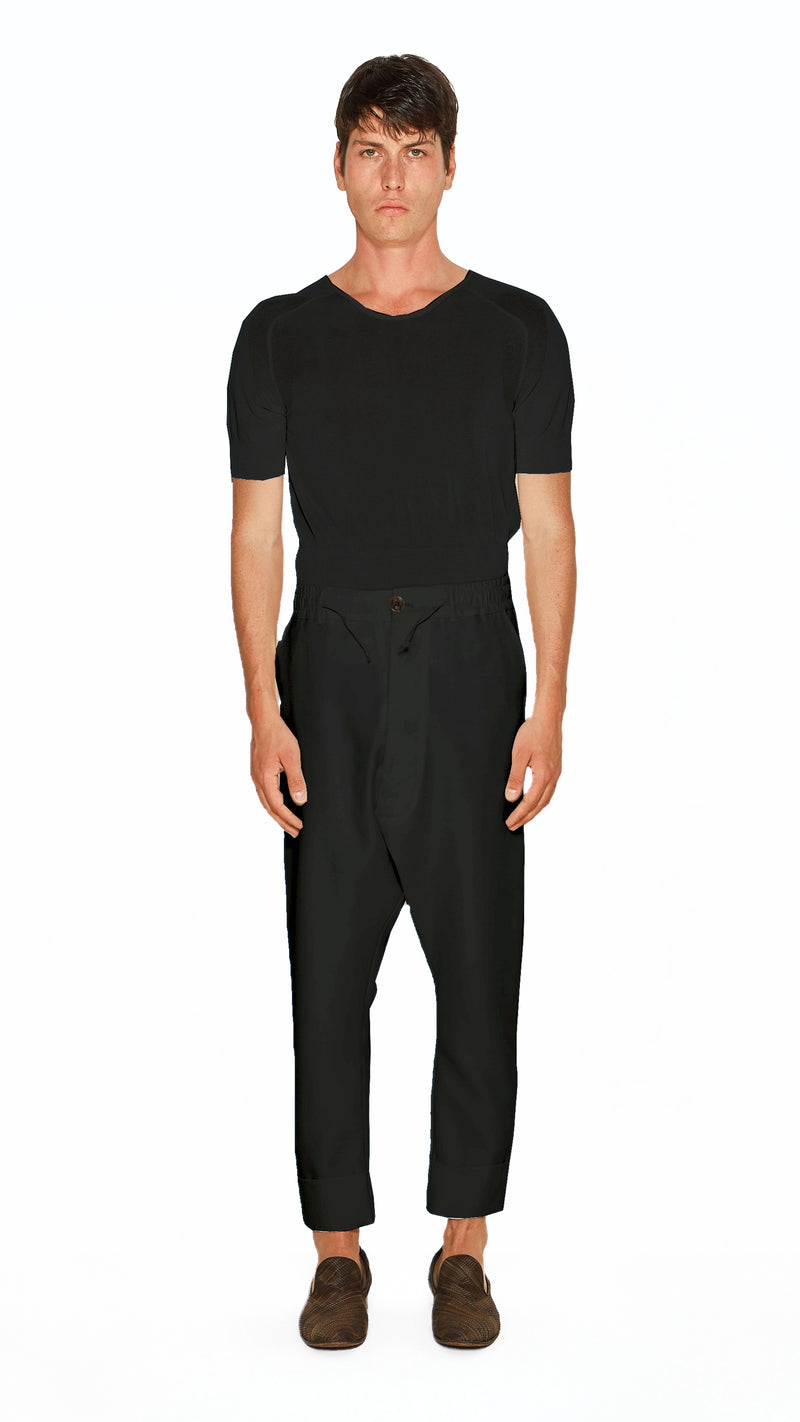 Fender Drop Crotch Trousers Men Black, front view – POAN