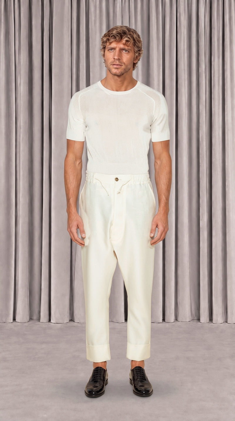 Fender Drop Crotch Trousers Men Ivory, front view – POAN