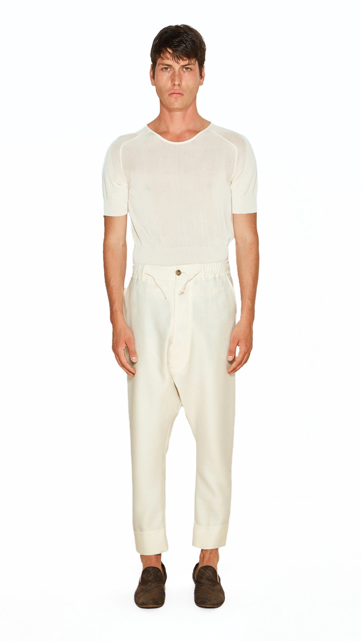 Fender Drop Crotch Trousers Men Ivory, front view – POAN