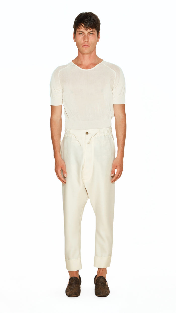 Fender Drop Crotch Trousers Men Ivory, front view – POAN