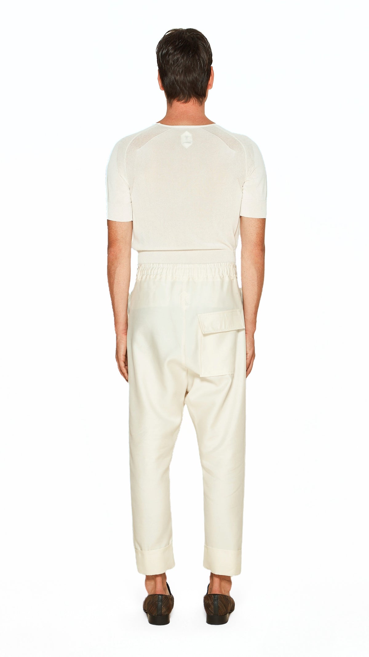 Fender Drop Crotch Trousers Men Ivory, back view – POAN