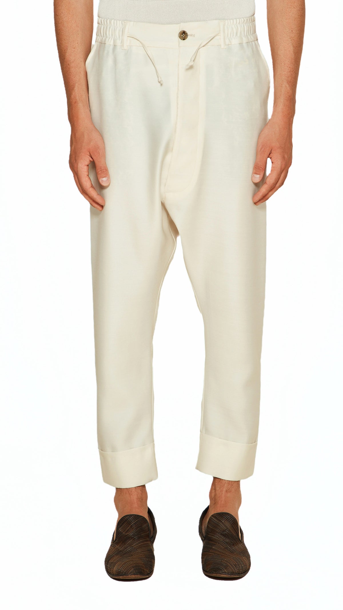 Fender Drop Crotch Trousers Men Ivory, detail – POAN