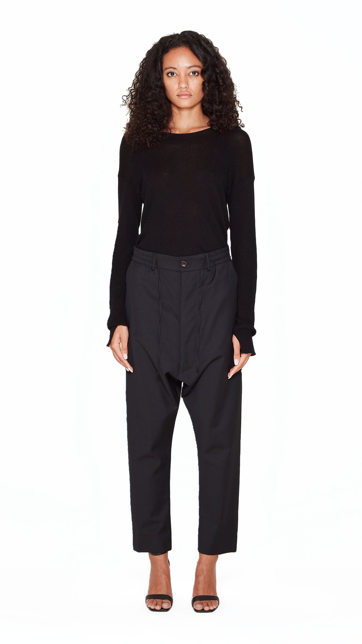 Fender Drop Crotch Trousers Women Black, front view – POAN