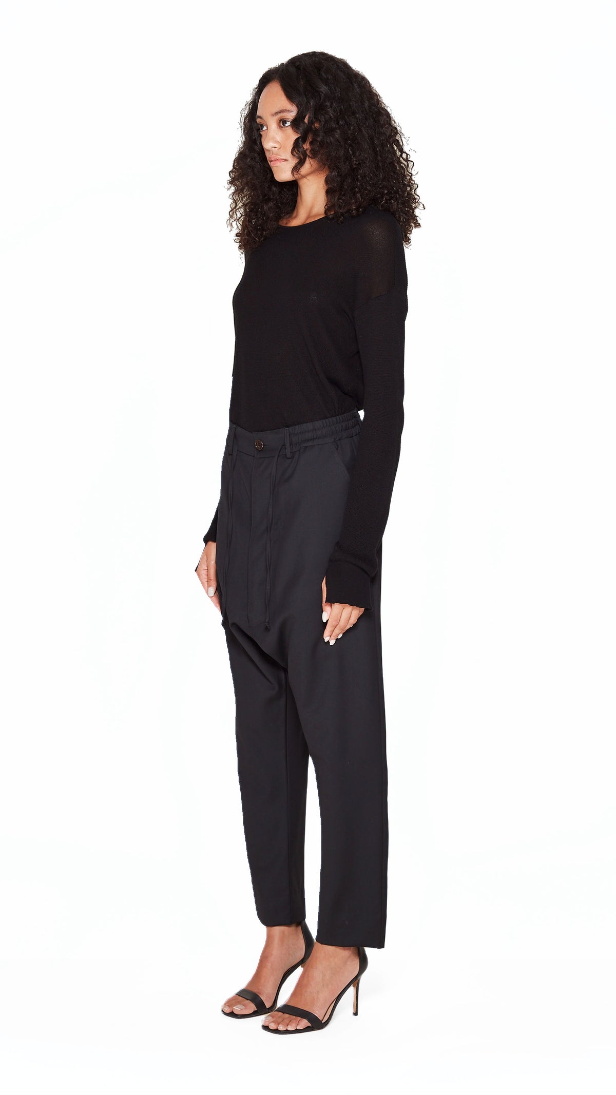 Fender Drop Crotch Trousers Women Black, side view – POAN