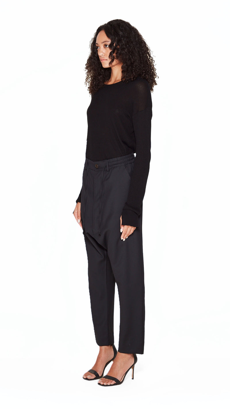 Fender Drop Crotch Trousers Women Black, side view – POAN