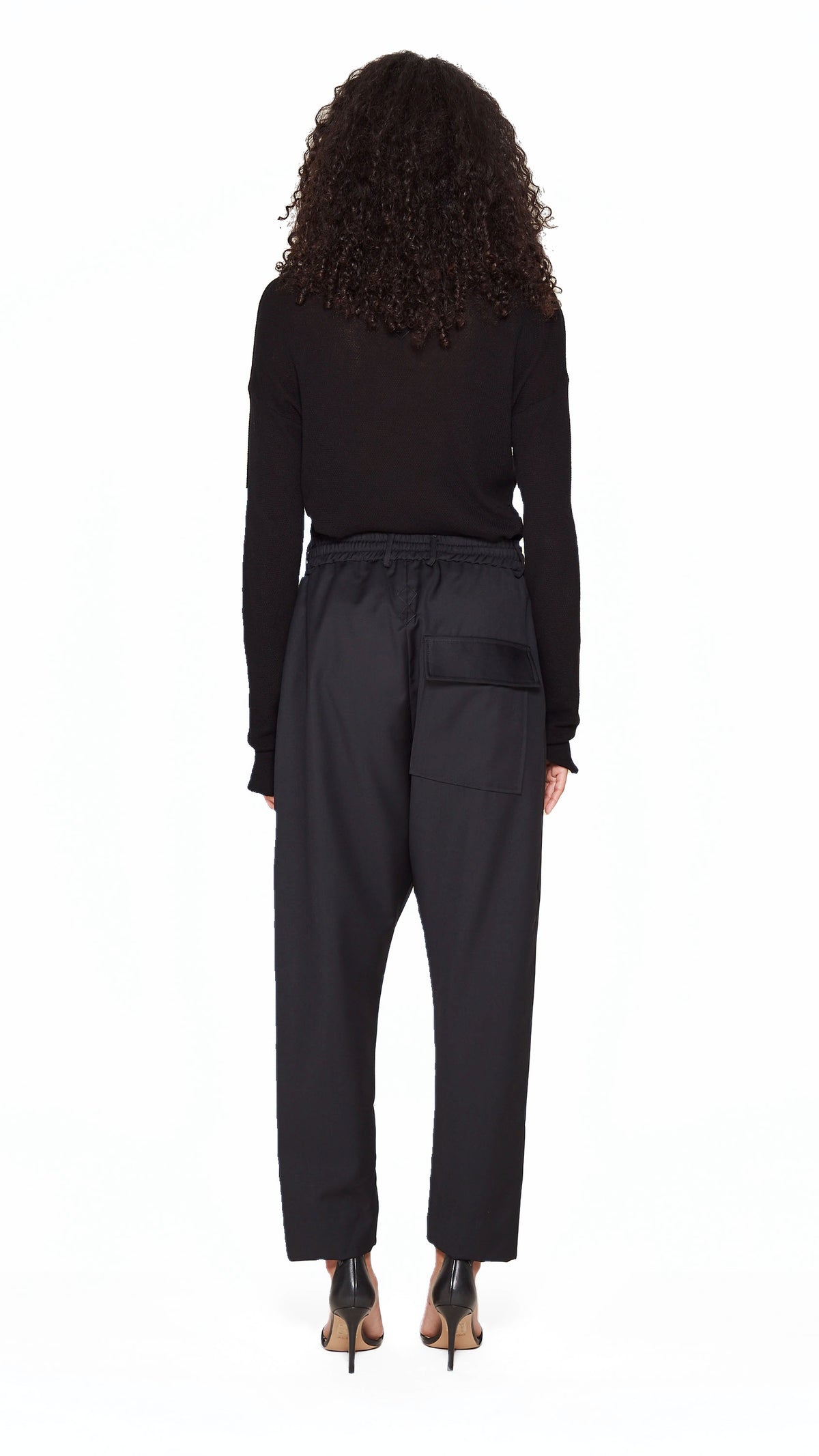 Fender Drop Crotch Trousers Women Black, back view – POAN