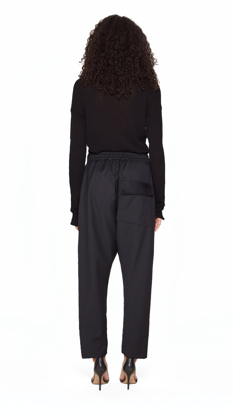 Fender Drop Crotch Trousers Women Black, back view – POAN