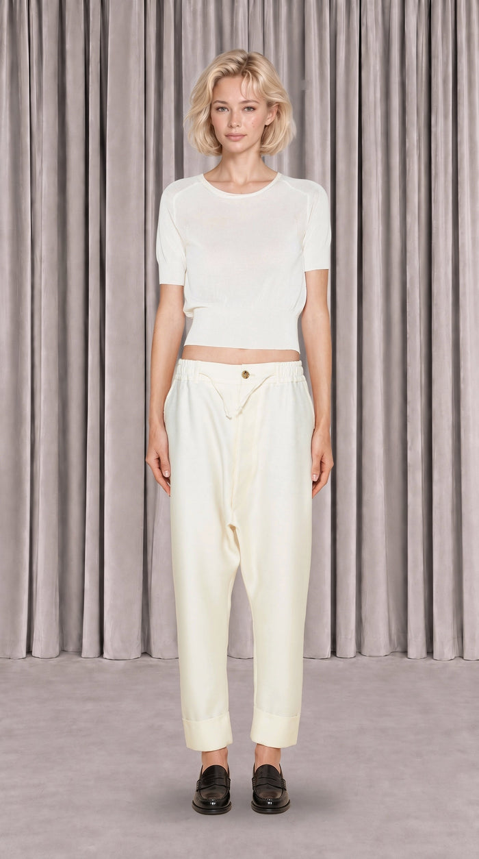 Fender Drop Crotch Trousers Women Ivory, front view – POAN