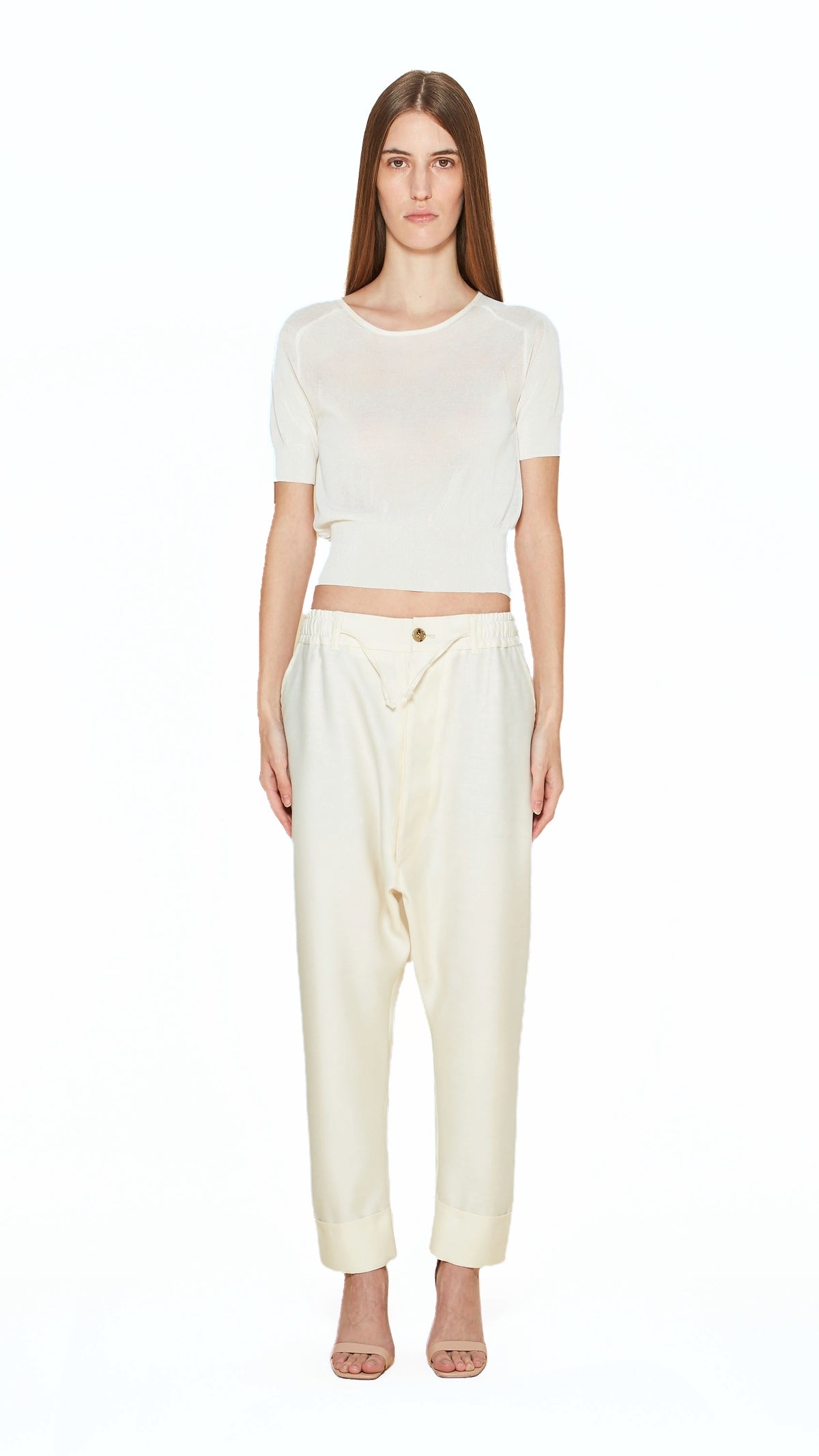 Fender Drop Crotch Trousers Women Ivory, front view – POAN