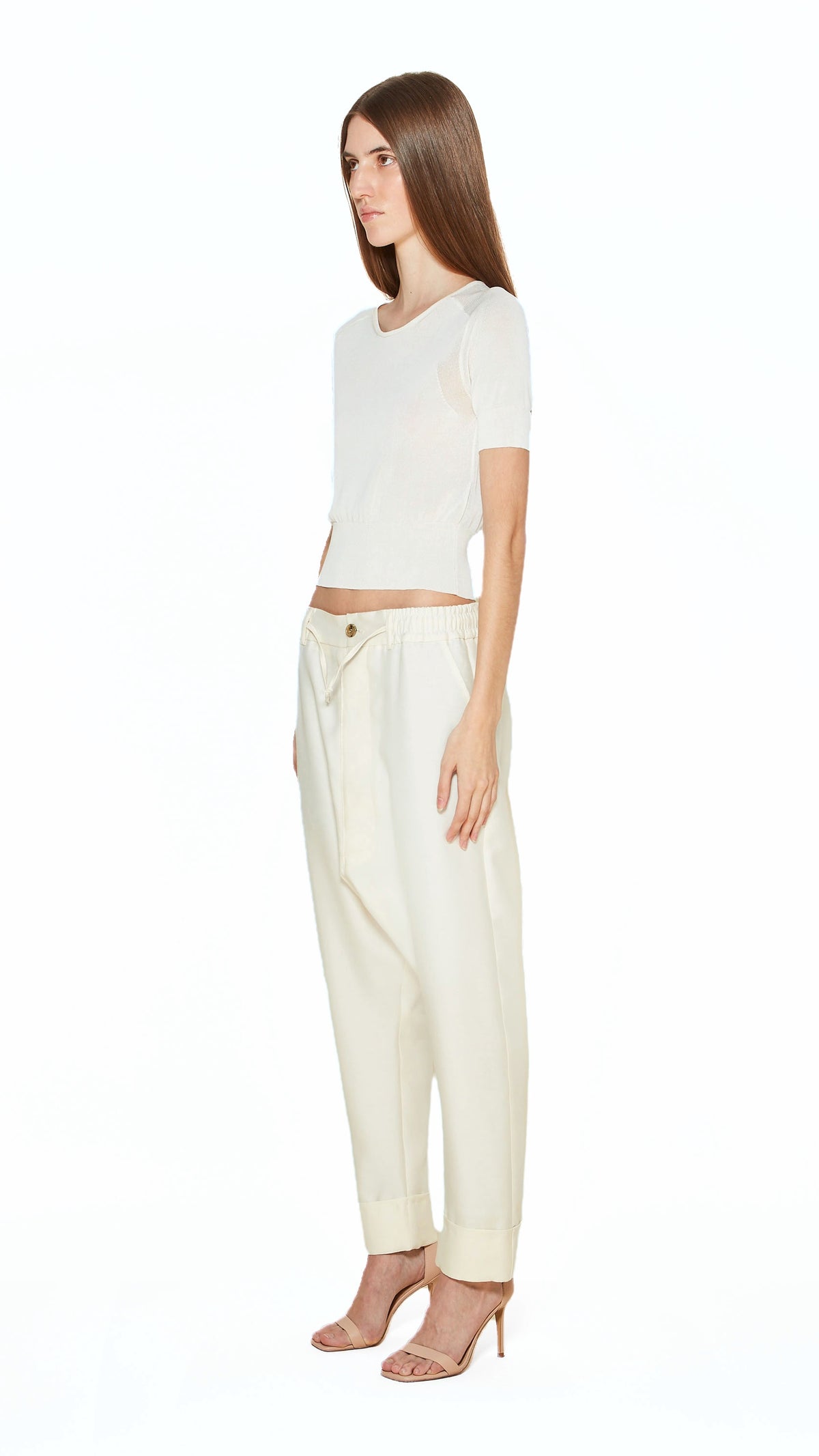 Fender Drop Crotch Trousers Women Ivory, side view – POAN